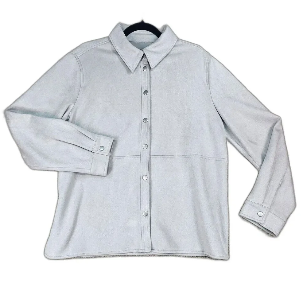 Bagatelle Light Gray Faux Suede Shacket Jacket Large Minimalist Chic - Picture 3 of 12